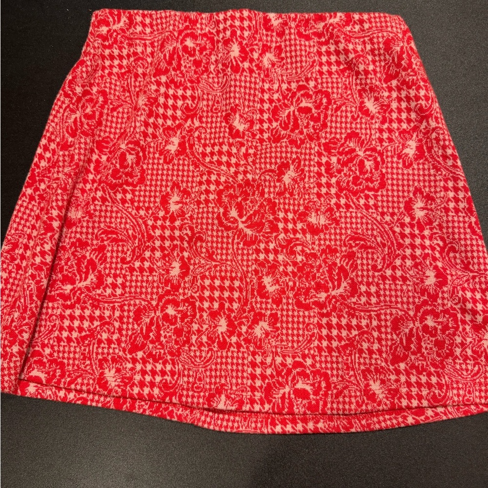Urban Outfitters Red Floral Houndstooth Mini Skirt